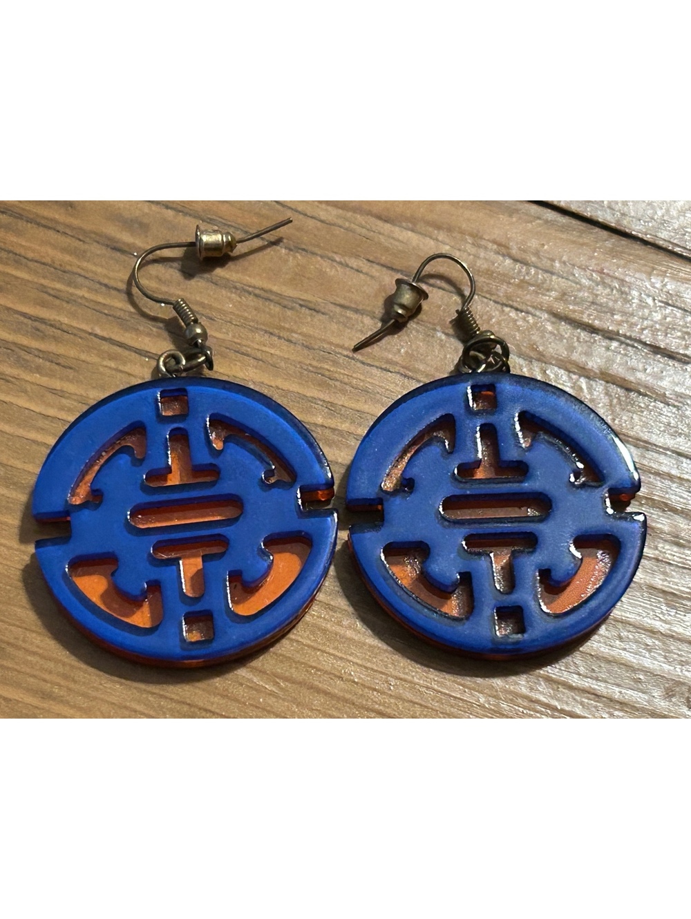 Vintage Style Blue and Orange Round Dangle Earrings